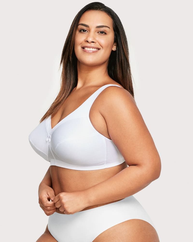 Front of a model wearing a size 38DD MagicLift Active Support Bra in White by Glamorise. | dia_product_style_image_id:262783